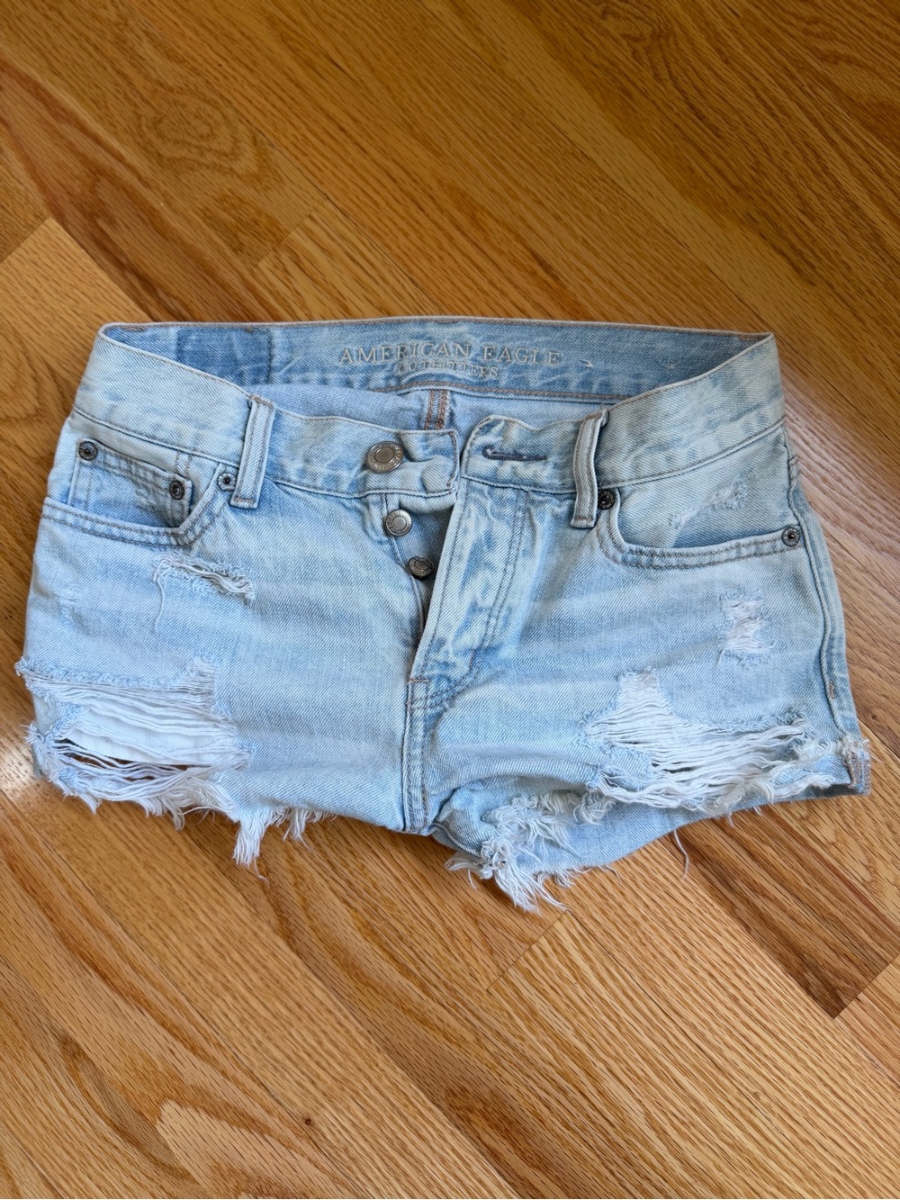 American Eagle Outfitters Light Wash Distressed Denim Shorts